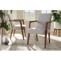 Baxton Studio BBT5267-Greyish Beige-Chair Andrea Mid-Century Modern Greyish Beige Upholstered Wooden Armchair (Set of 2)